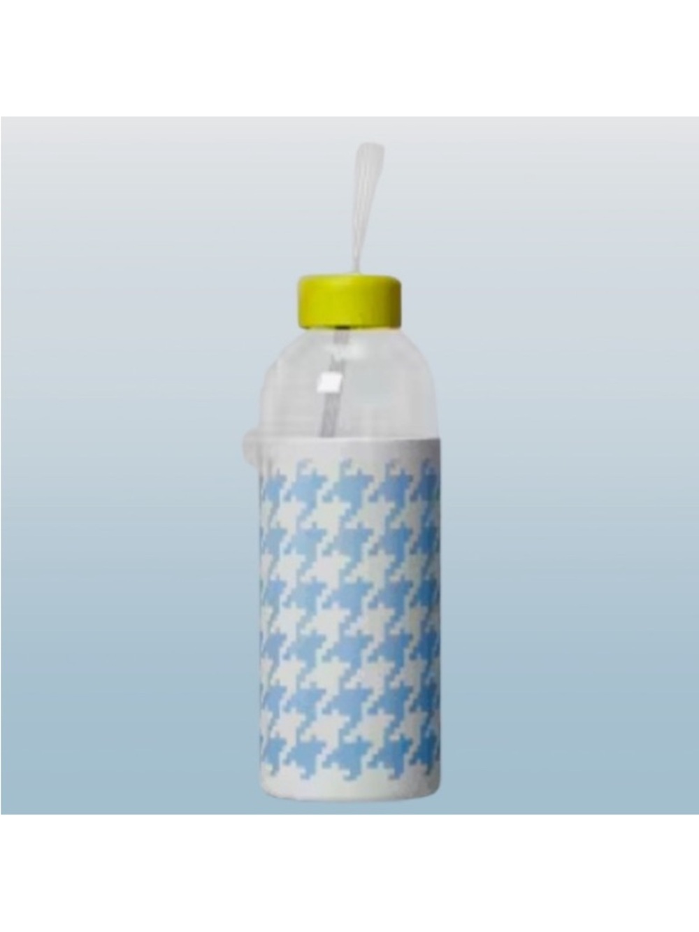 🆕- Room Essentials Blue Houndstooth Glass Tumbler with Straw. NWT